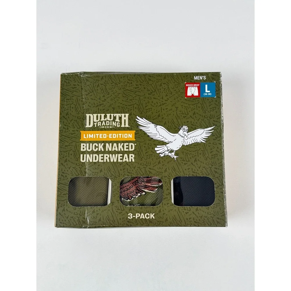 Duluth Trading Co Buck Naked Boxer Briefs Bald Eagle Multi 3-Pack Size Large